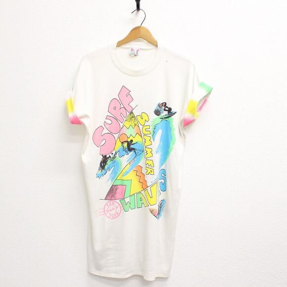 Vintage Surf Summer Waves Cover Up T Shirt Large - Picture 1 of 4